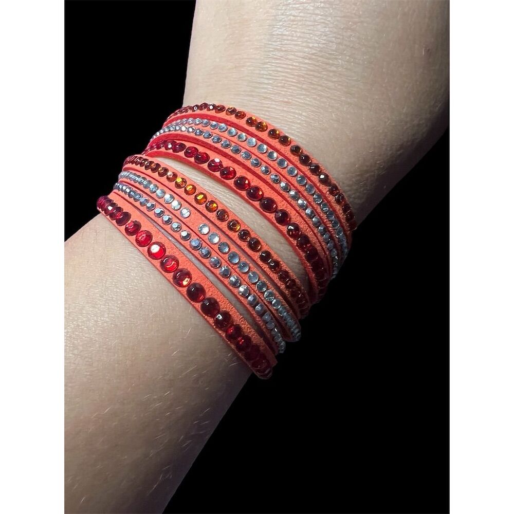 Women's Orange Leather Wrap Bracelet with Rhinestones Adjustable Snap Cl… - Picture 10 of 10